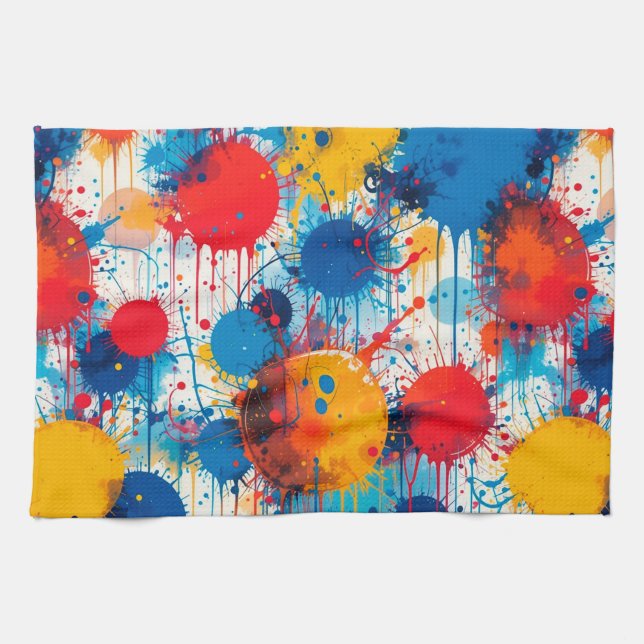Abstract Colourful Splatter Art Kitchen Towel (Horizontal)