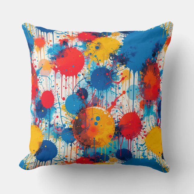 Abstract Colourful Splatter Art Throw Pillow (Front)