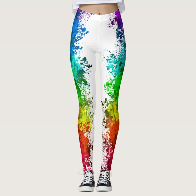 Abstract Colourful Splatter Paint Rainbow Version  Leggings (Front)
