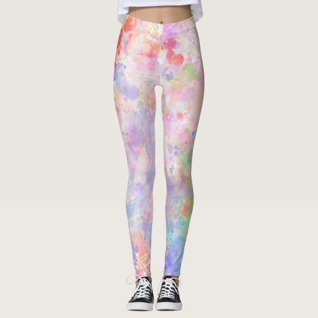 Abstract Colourful Splatter Paint Rainbow Version  Leggings (Front)