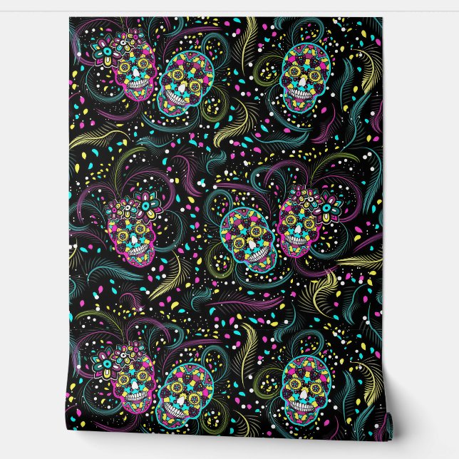 Abstract Colourful Spooky Skulls Halloween Wallpaper (Unrolling)