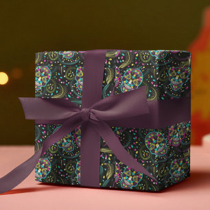 Abstract Colourful Spooky Skulls Halloween Wrapping Paper