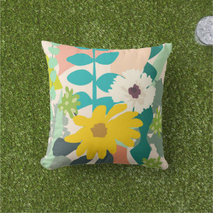 Abstract Colourful Spring Florals Modern Home    Outdoor Pillow