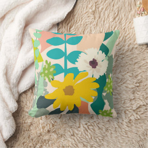 Abstract Colourful Spring Florals Modern Home Throw Pillow