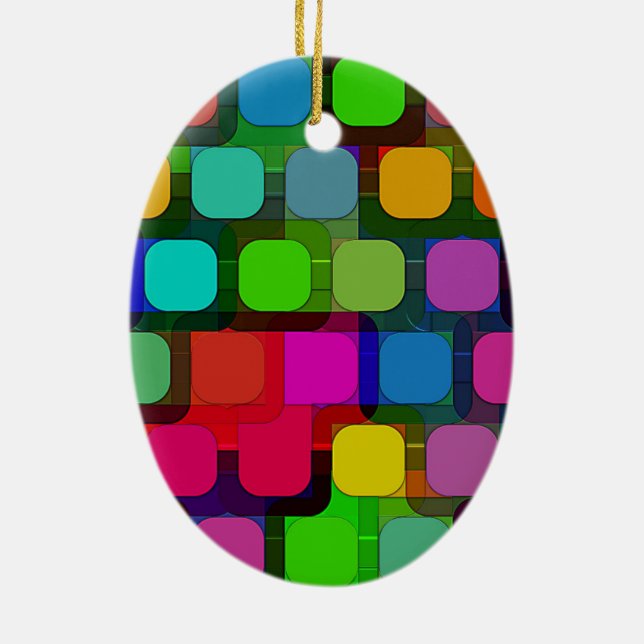 Abstract Colourful Square Pattern Ceramic Ornament (Back)