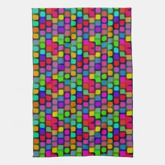 Abstract Colourful Square Pattern Kitchen Towel (Vertical)