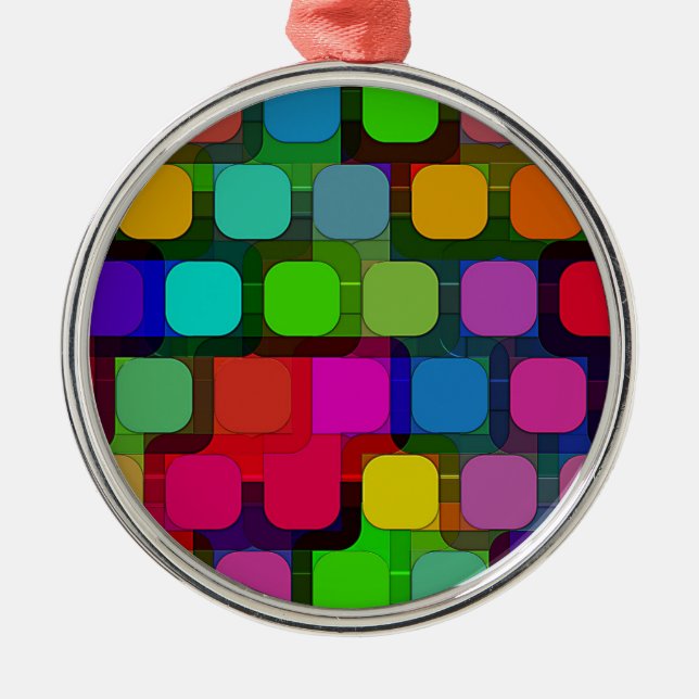 Abstract Colourful Square Pattern Metal Ornament (Front)