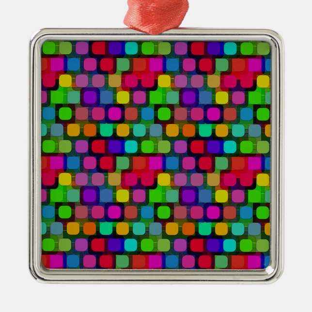 Abstract Colourful Square Pattern Metal Ornament (Front)