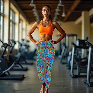 Abstract colourful star pattern leggings