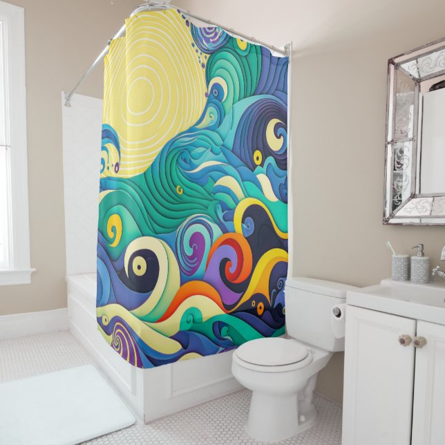 Abstract Colourful Sun Waves Line Art Illustration (In Situ)