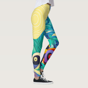 Abstract Colourful Sun Waves Line Art Illustration Leggings