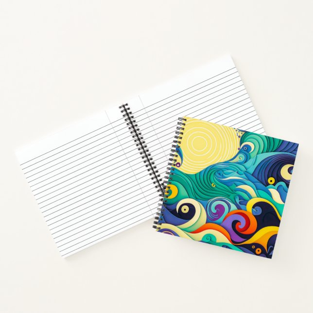 Abstract Colourful Sun Waves Line Art Illustration Notebook (Inside)