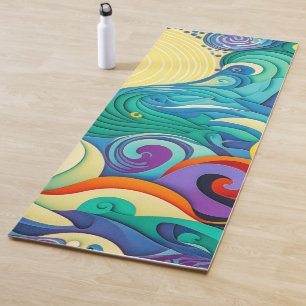 Abstract Colourful Sun Waves Line Art Illustration Yoga Mat