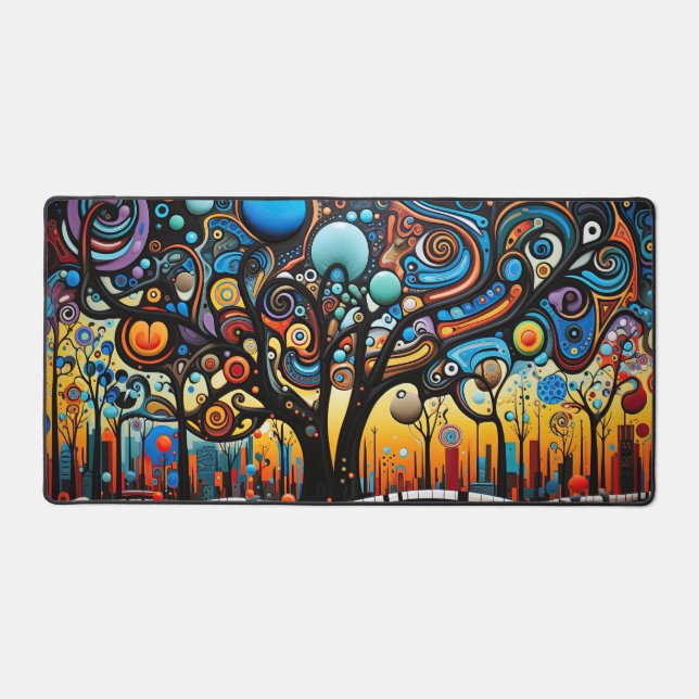 Abstract Colourful Swirl Tree Landscape Nature Desk Mat (Front)