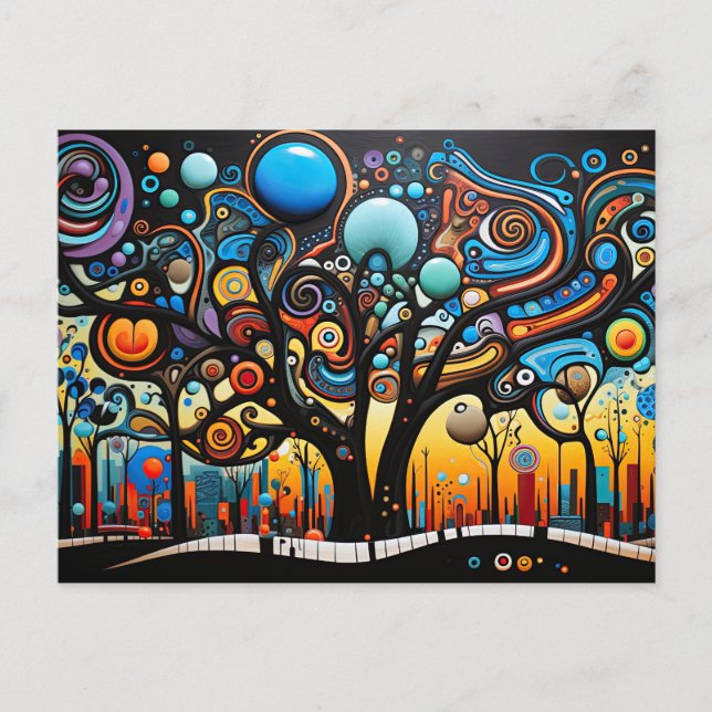 Abstract Colourful Swirl Tree Landscape Nature Postcard (Front)