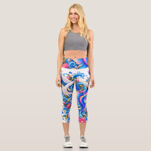 Abstract Colourful Swirls Capri Leggings - Psyched