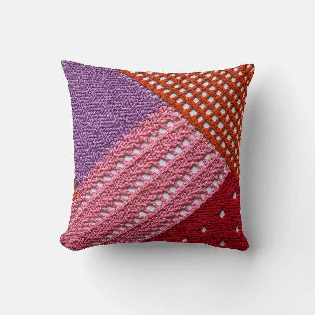 Abstract colourful texture knitted by spokes.Knitt Throw Pillow (Front)
