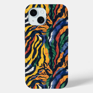 Abstract Colourful Tiger Stripes iPhone 15 Case