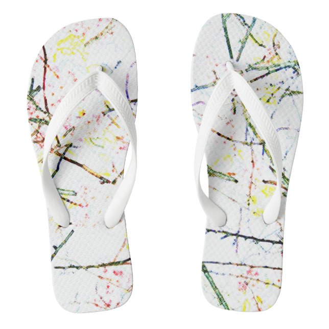 Abstract colourful tree branches on white design flip flops (Footbed)