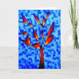 Abstract Colourful Tree on Blue Background Card