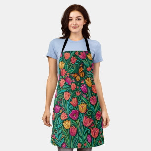 Abstract Colourful Tulips Monarch Butterfly Apron