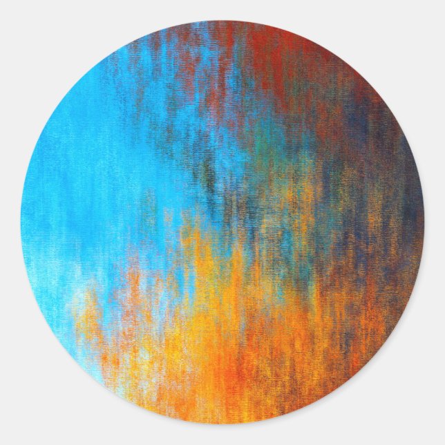 Abstract colourful turquoise blue, orange and red classic round sticker (Front)