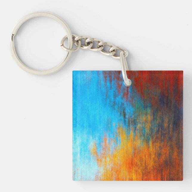 Abstract colourful turquoise blue, orange and red keychain (Front)