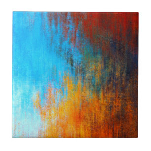 Abstract colourful turquoise blue, orange and red tile