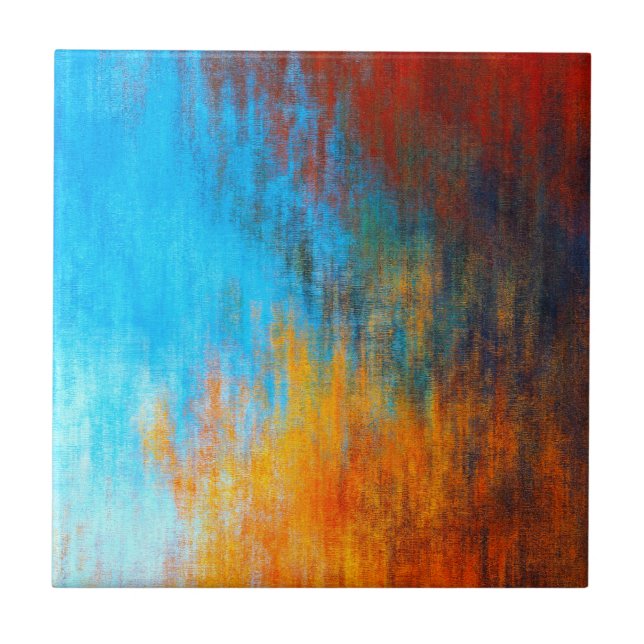 Abstract colourful turquoise blue, orange and red tile (Front)