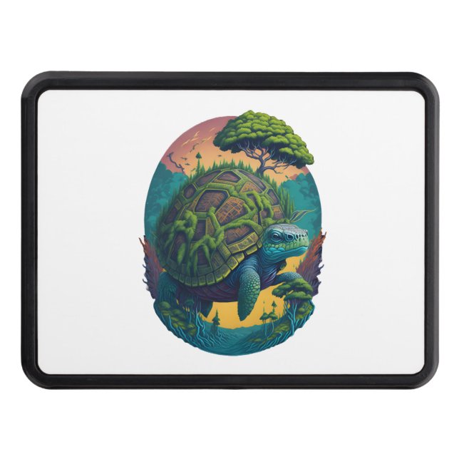 Abstract Colourful Turtle with Planet Earth Trailer Hitch Cover (Front)
