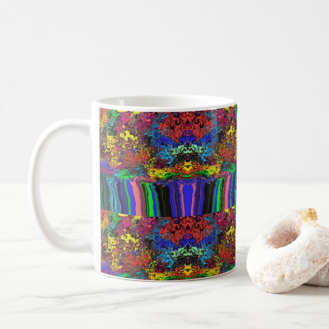 Abstract Colourful Twirlers / Pushed / Half Drop / Coffee Mug (With Donut)