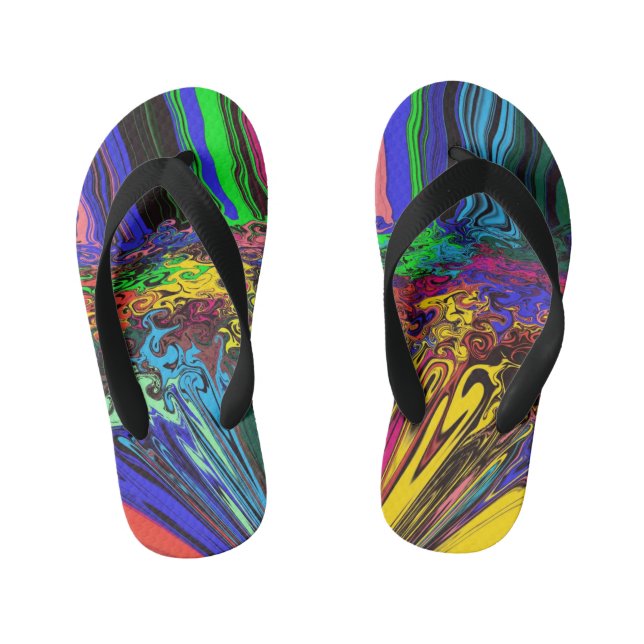 Abstract Colourful Twirlers / Pushed & Pinched / Kid's Flip Flops (Footbed)
