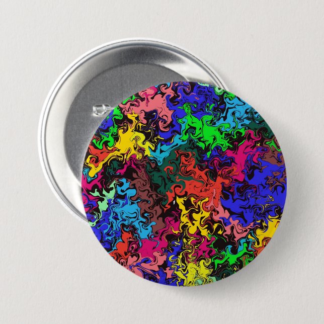 Abstract Colourful Twirly /  3 Inch Round Button (Front & Back)