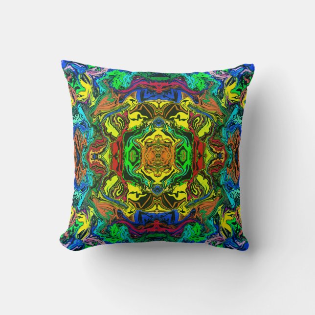 Abstract Colourful Twirly Pushed Mirror Greenleaf  Throw Pillow (Front)