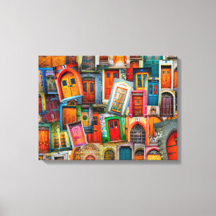 Abstract Colourful Vintage Door Pattern Fine Art Canvas Print