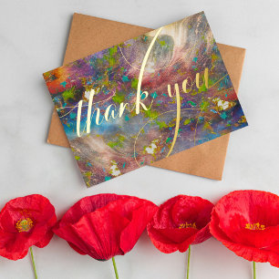  Abstract Colourful Watercolor Boho Artsy Thank Yo Foil Holiday Card