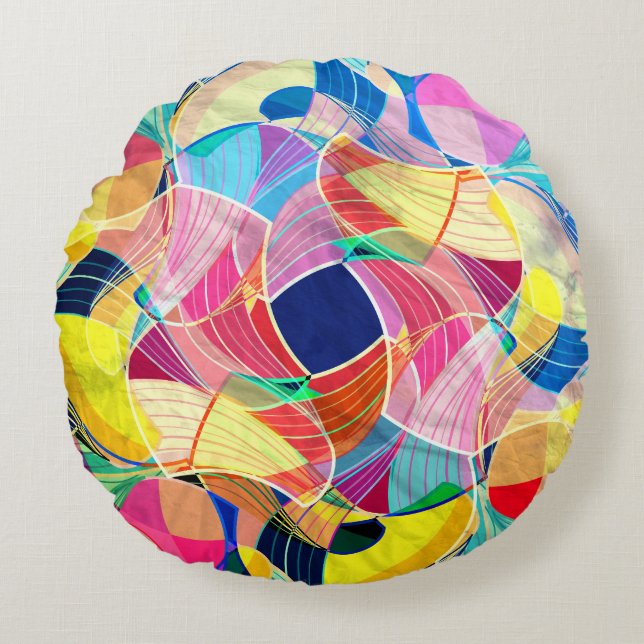 Abstract colourful watercolor, fantastic backgroun round pillow (Front)