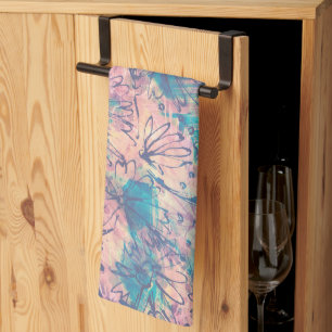 Abstract Colourful Watercolor Floral Pattern Kitchen Towel