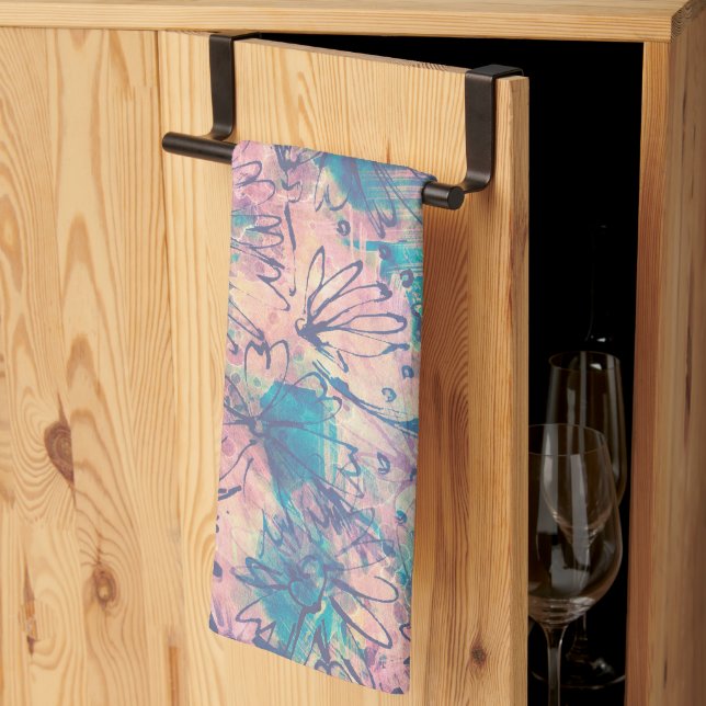 Abstract Colourful Watercolor Floral Pattern Kitchen Towel (Thirds Fold)