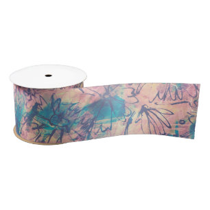 Abstract Colourful Watercolor Floral Pattern Satin Ribbon