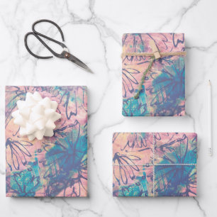 Abstract Colourful Watercolor Floral Pattern Wrapping Paper Sheet