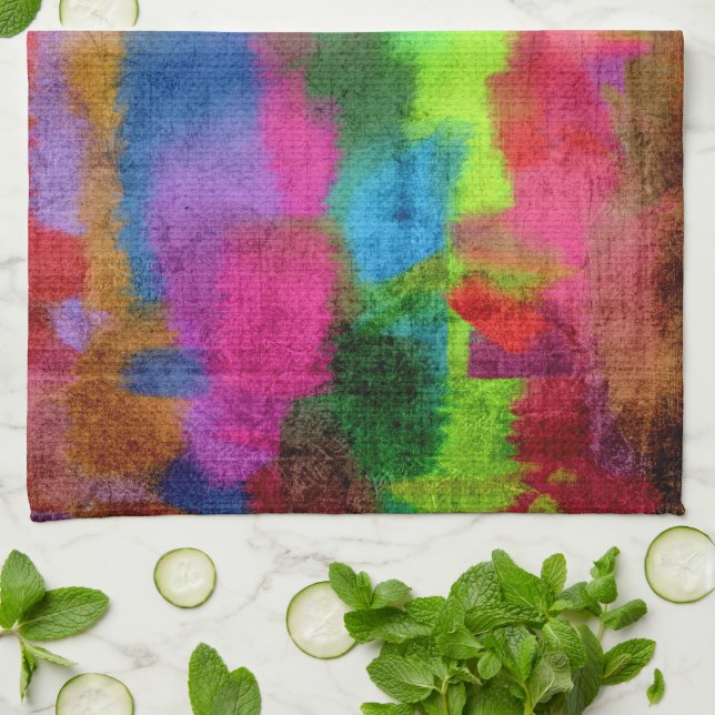 Abstract Colourful Watercolor Pattern Kitchen Towel (Folded)