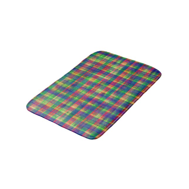 Abstract Colourful Watercolor Plaid Pattern Bath Mat (Angled)