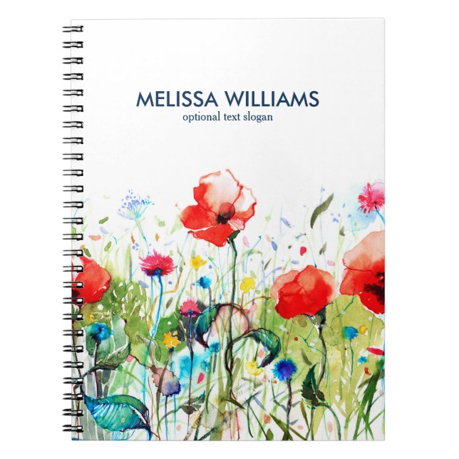 Abstract Colourful Watercolor Spring Flowers Notebook (Front)