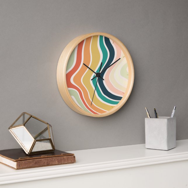 Abstract Colourful Wavy Pattern Clock (Office)
