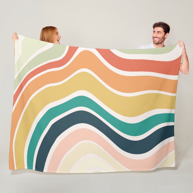 Abstract Colourful Wavy Pattern Fleece Blanket (In Situ)