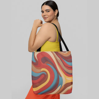 Abstract colourful wavy pattern tote bag