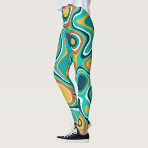 Abstract colourful wavy shapes pattern leggings