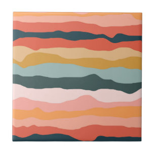 Abstract Colourful Wavy Stripe Modern Elegant  Tile
