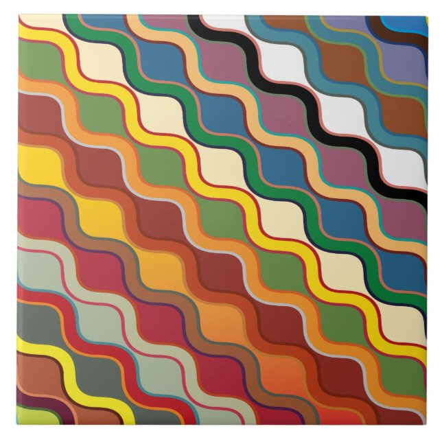 Abstract Colourful wavy Stripes Tile (Front)